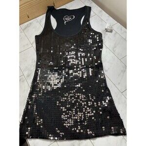 Rue21 Womens Sequin DEADSTOCK Tank Top Layering L Black Club Date Night